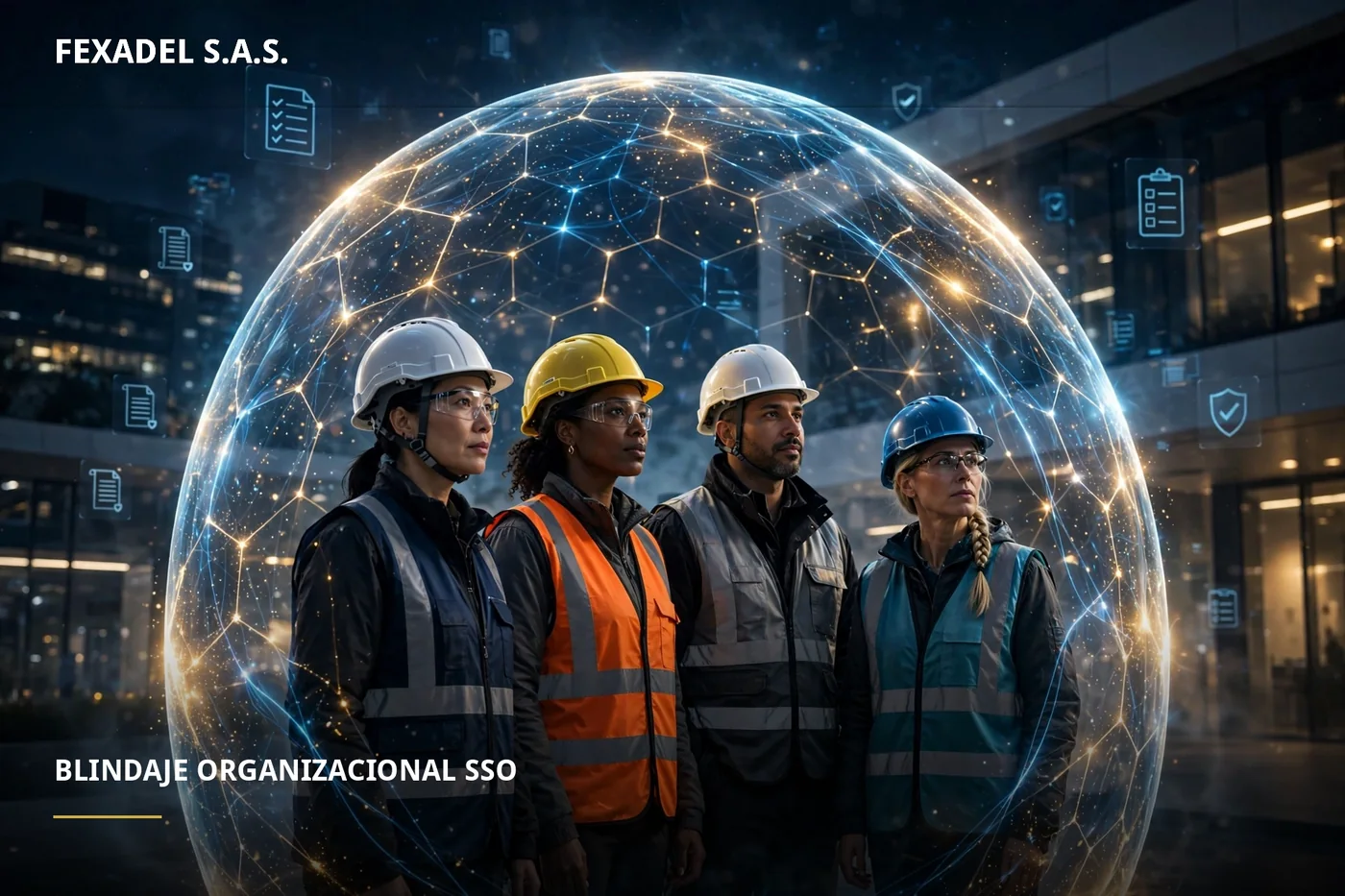 Equipo de trabajadores protegido por el escudo de Blindaje Organizacional